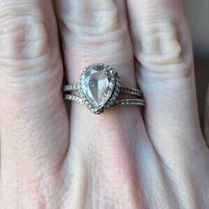 Pandora Sparkling Teardrop Halo 925 ALE Sterling Silver WEDDING Ring Set